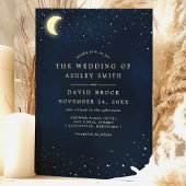 Celestial Moon Stars Midnight Blue Wedding Einladung