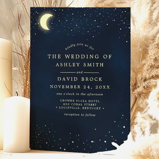Celestial Moon Stars Midnight Blue Wedding Einladung
