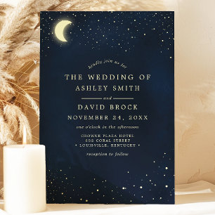 Celestial Moon Stars Midnight Blue Wedding Einladung