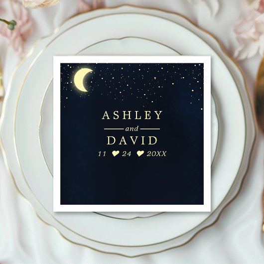 Celestial Moon Stars Midnight Blue Wedding Serviette