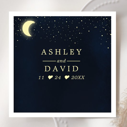 Celestial Moon Stars Midnight Blue Wedding Serviette