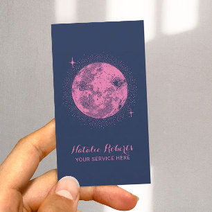 Celestial Moon & Stars Minimalistisch Navy & Pink Visitenkarte