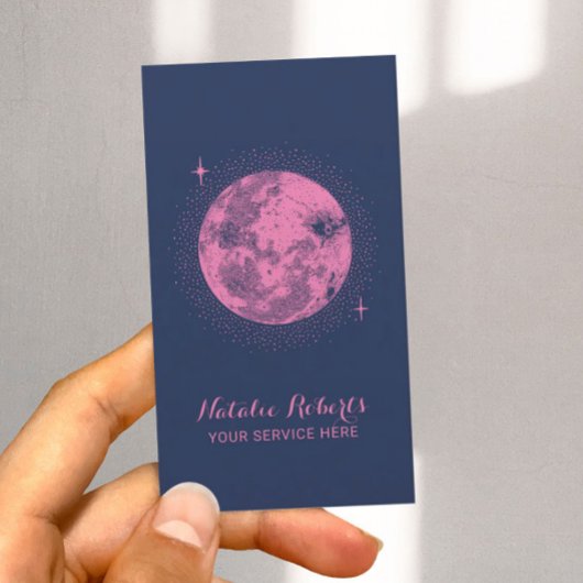Celestial Moon & Stars Minimalistisch Navy & Pink Visitenkarte