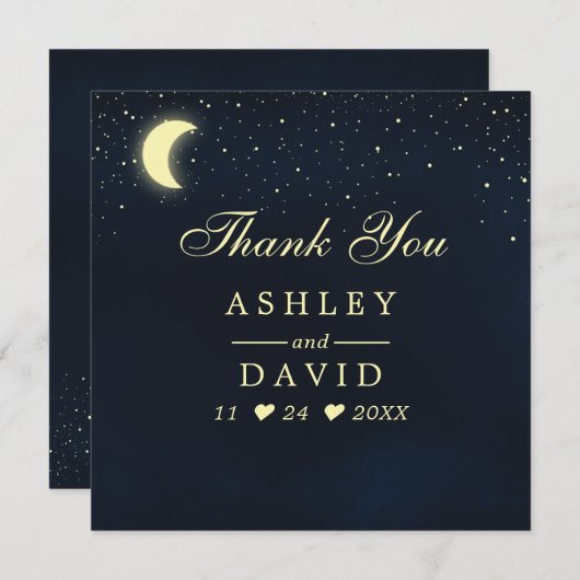Celestial Moon Stars Mitternachtsblau Dankeschön-K Dankeskarte (Vorne/Hinten)