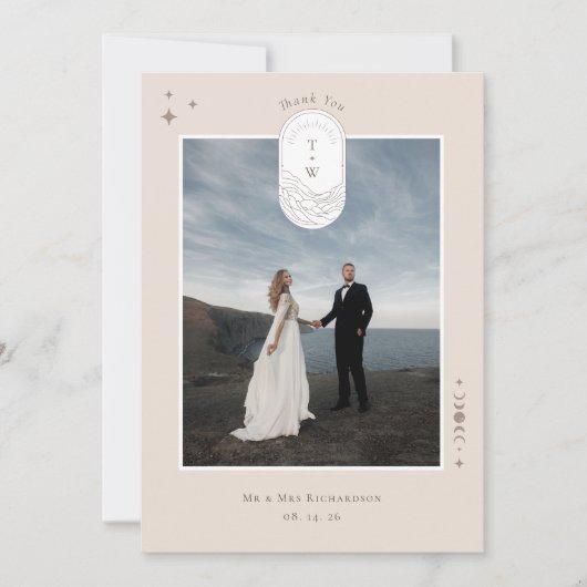 Celestial Moon Stars Monogram Boho Danke Foto (Vorderseite)