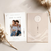 Celestial Moon Stars Monogram Save the Date Foto Einladung