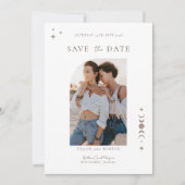 Celestial Moon Stars Monogram Save the Date Foto Einladung (Vorderseite)