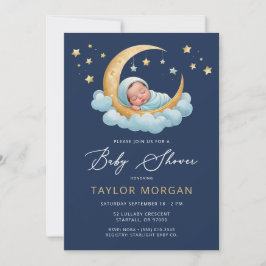 Celestial Moon & Stars Navy Boy Baby Shower  Einladung