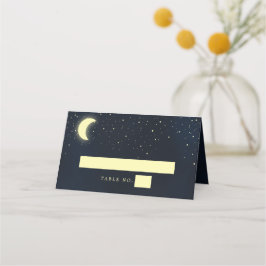 Celestial Moon Stars Navy Hochzeitsfeier Tischnumm Platzkarte