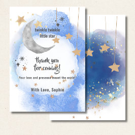 Celestial Moon Stars, Pastel Blue And Gold Dankeskarte