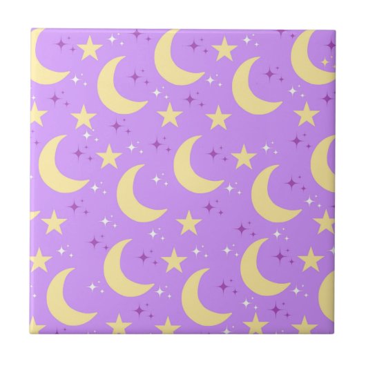 Celestial Moon Stars Pattern Fliese (Vorderseite)