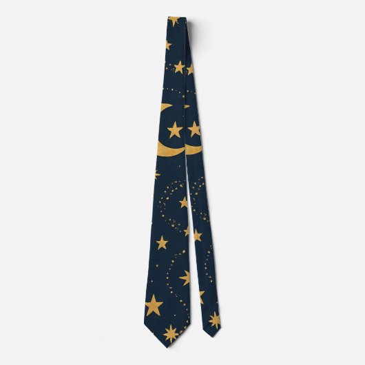Celestial Moon & Stars Pattern – Midnight Krawatte (Vorderseite)