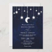 Celestial Moon Stars String Lights QR Code Wedding Einladung (Vorderseite)