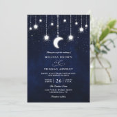 Celestial Moon Stars String Lights QR Code Wedding Einladung (Stehend Vorderseite)
