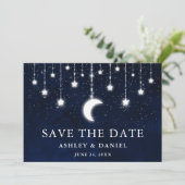 Celestial Moon Stars String Lights Save the Date (Stehend Vorderseite)