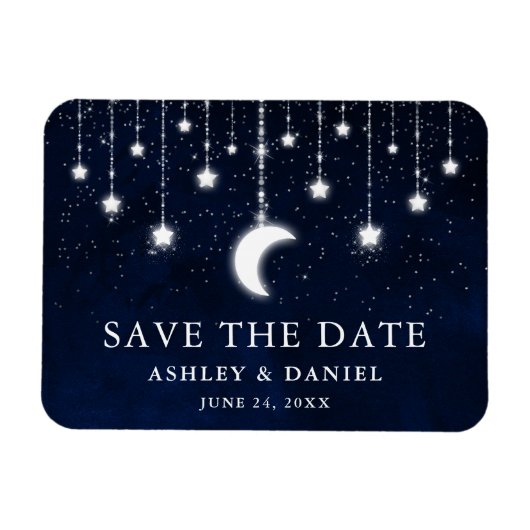 Celestial Moon Stars String Lights Save the Date Magnet (Horizontal)