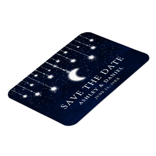 Celestial Moon Stars String Lights Save the Date Magnet (Linke Seite)