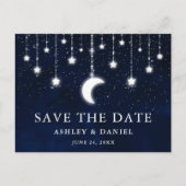 Celestial Moon Stars String Lights Save the Date Postkarte (Vorderseite)