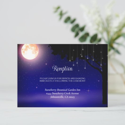 Celestial Moon Stars String Lights Wedding Begleitkarte (Stehend Vorderseite)