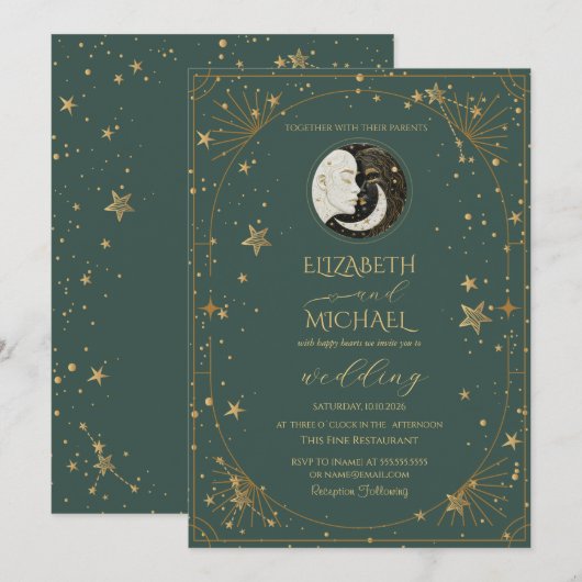 Celestial Moon Sun Frame Wedding Einladung (Vorne/Hinten)