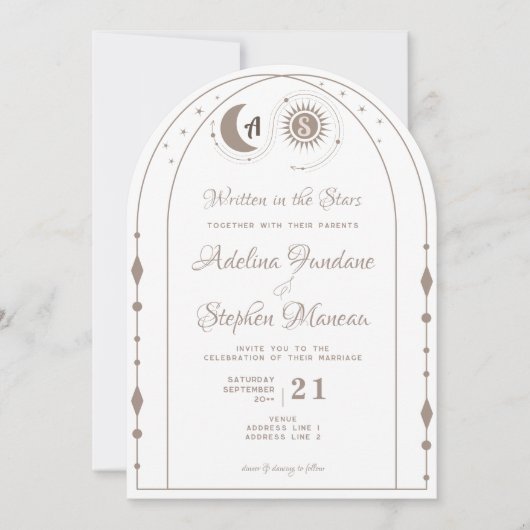 Celestial Moon & Sun Monogram Wappen UAWG QR Code Einladung (Vorderseite)