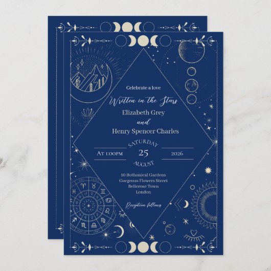 Celestial moon sun stars constellations wedding einladung (Vorne/Hinten)