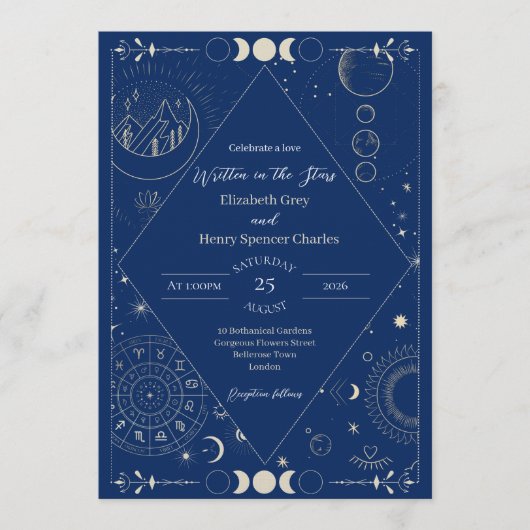 Celestial moon sun stars constellations wedding einladung (Vorderseite)
