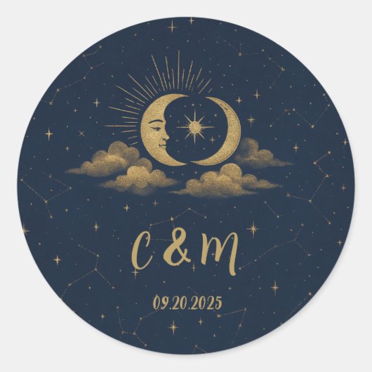 Celestial Moon Wedding Envelope Seal Runder Aufkleber (Vorderseite)
