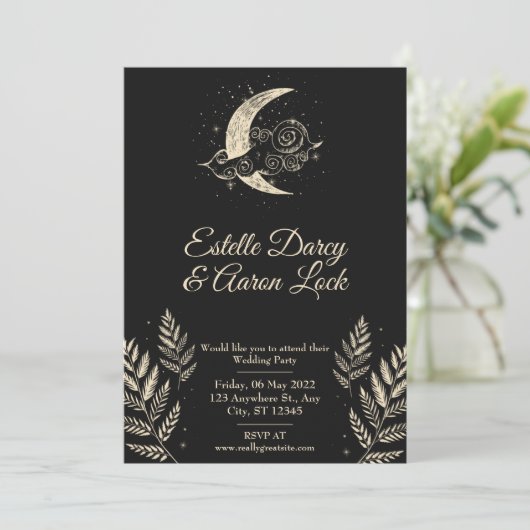Celestial Moon Wedding Invite Einladung (Stehend Vorderseite)