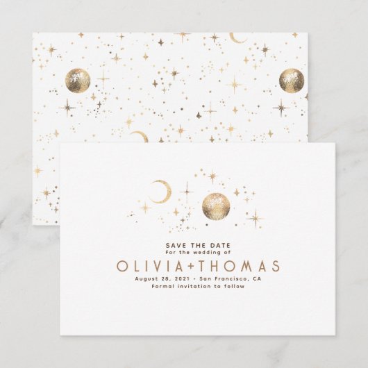 Celestial Moon White und Gold Save the Date (Vorne/Hinten)