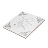 Celestial Moon with Face & Stars Silver and White Fliese (Seite)