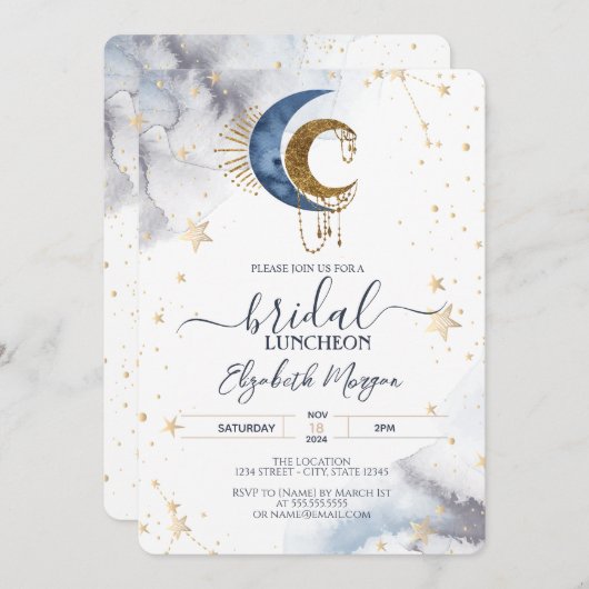 Celestial Moons, Stars Bridal Luncheon Einladung (Vorne/Hinten)
