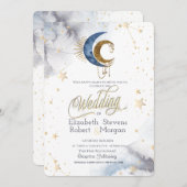 Celestial Moons, Stars Chic Wedding Einladung (Vorne/Hinten)