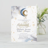 Celestial Moons, Stars Chic Wedding Einladung (Stehend Vorderseite)