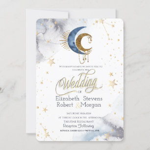 Celestial Moons, Stars Chic Wedding Einladung