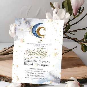 Celestial Moons, Stars Chic Wedding Einladung