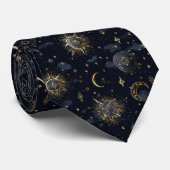 Celestial Moons & Stars Gold/Navy Krawatte (Gerollt)