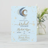 Celestial Moons,Stars Light Blue Bridal Luncheon Einladung (Stehend Vorderseite)