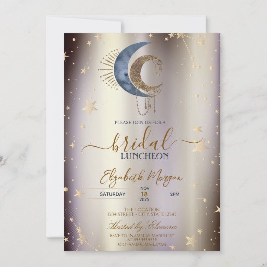Celestial Moons,Stars Magical Bridal Luncheon Einladung (Vorderseite)