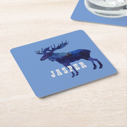 Celestial Moose Silhouette Custom Rechteckiger Pappuntersetzer (angewinkelt)