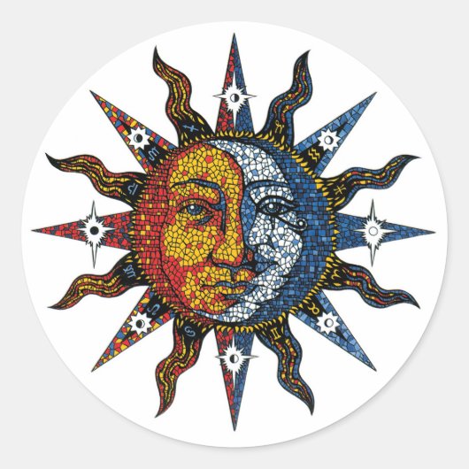 Celestial Mosaic Sun und Moon Runder Aufkleber (Vorderseite)