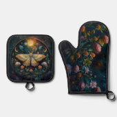 Celestial Moth and Moon Phases – Enchanted Night Ofenhandschuh & Topflappen-Set (Vorderseite)