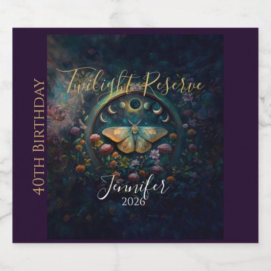 Celestial Moth and Moon Phases – Enchanted Night Schaumweinetikett (Einzelnes Label)