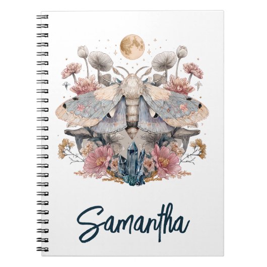 Celestial Moth Crystal Floral Moon Notizblock (Vorderseite)