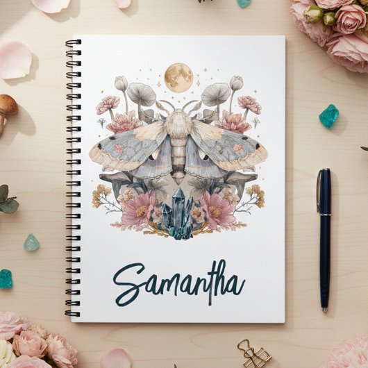 Celestial Moth Crystal Floral Moon Notizblock