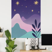 Celestial Mountain Night Sky Art Poster | Lila & (Heimbüro)