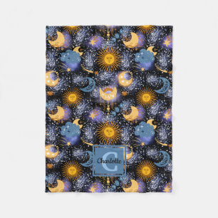 Celestial Muster Moon Stars Sun Monogram Baby Fle Fleecedecke