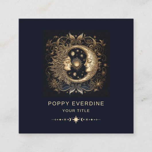 Celestial Mystic Moon Blue Gold Quadratische Visitenkarte (Vorderseite)