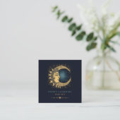 Celestial Mystic Moon Blue Gold Quadratische Visitenkarte (Stehend Vorderseite)