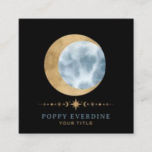 Celestial Mystic Moon Blue Gold Quadratische Visitenkarte